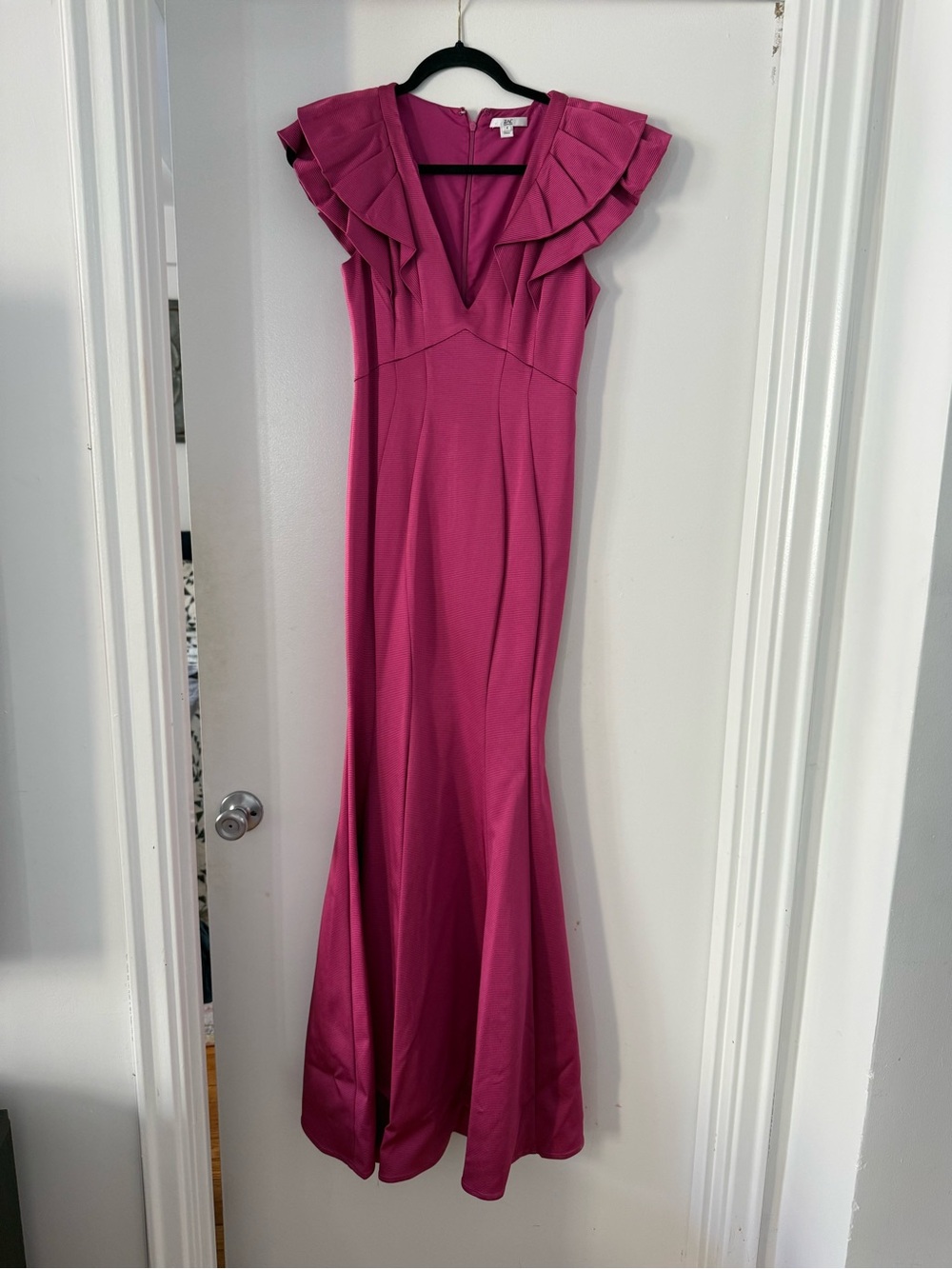 Zac Posen Magenta Ruffle-Sleeve Maxi Gown